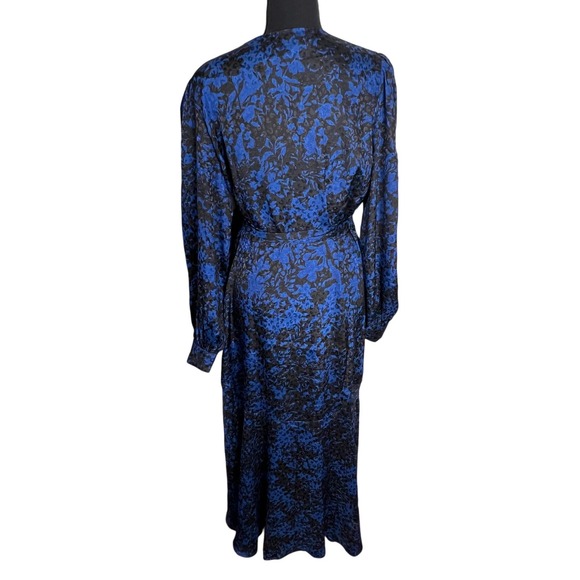 Susan Graver Occasions Reg Printed Woven Jacquard Wrap Dress NWOT BLue Size M - Picture 3 of 8